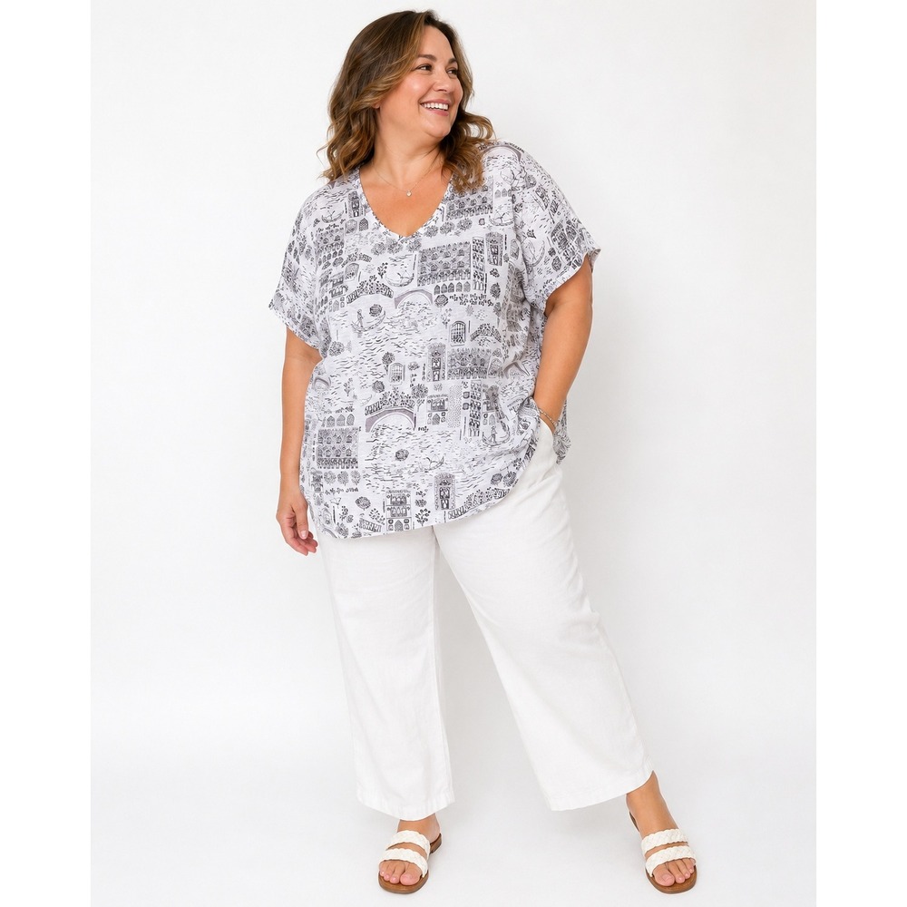 Cynthia Rowley Woman Venice Italy Scenic Print Top 3X Cotton Coastal Resort